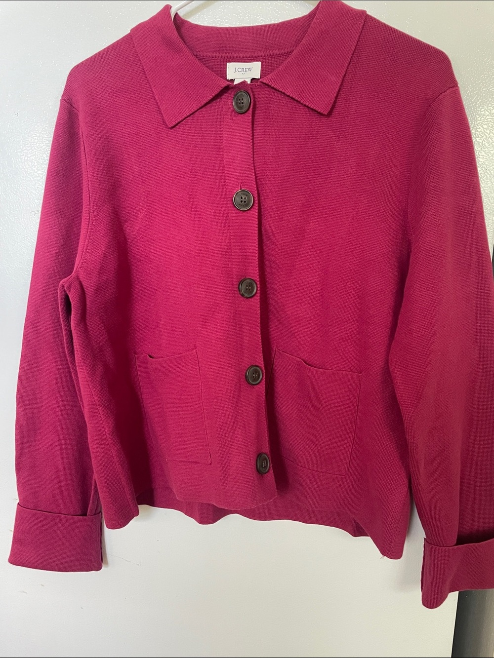 J.Crew Large 100% Cotton NWT Burgundy Fall Holiday Button-Up Knit Sweater New